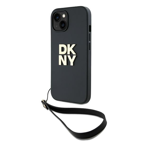 Husa pentru Apple iPhone 15, DKNY, Wrist Strap Stock Logo, Neagra