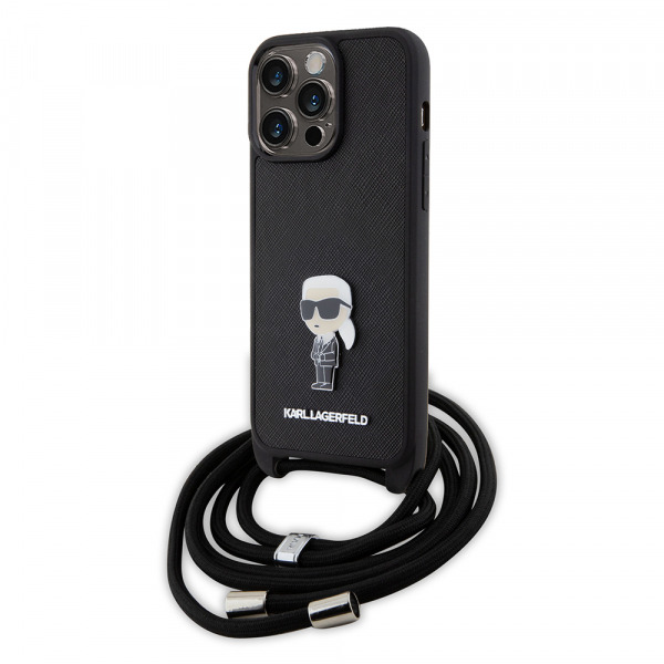 Husa pentru Apple iPhone 15 Pro Max, Karl Lagerfeld, Saffiano Crossbody Monogram Metal Pin Karl, Neagra