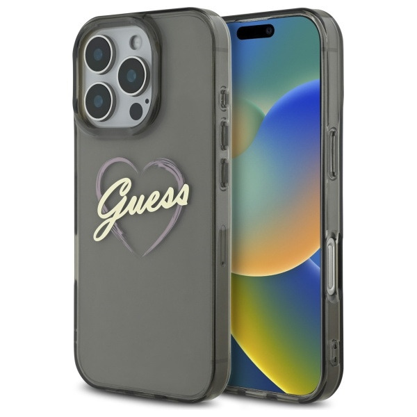 Husa pentru Apple iPhone 16 Pro, Guess, IML Heart, Neagra