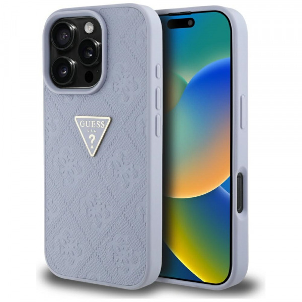 Husa pentru Apple iPhone 16 Pro Max, Guess, Hot Stamp 4G Pattern Triangle Logo, Mov Deschis