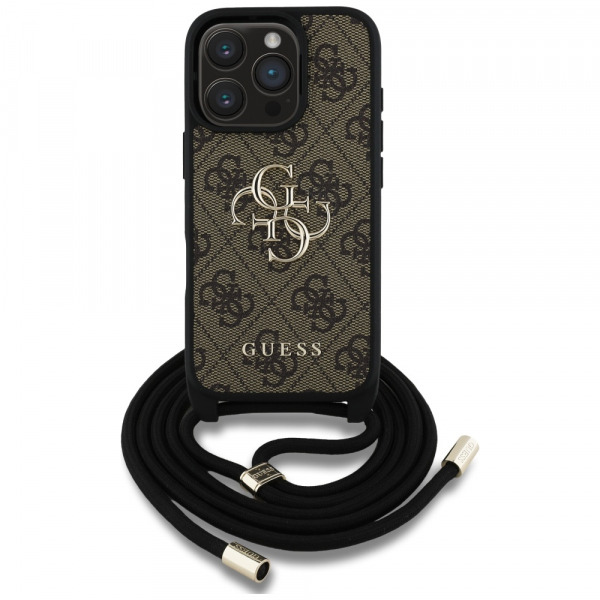 Husa pentru Apple iPhone 16 Pro Max, Guess, 4G CBDY Big Logo with Cord Strap, Maro