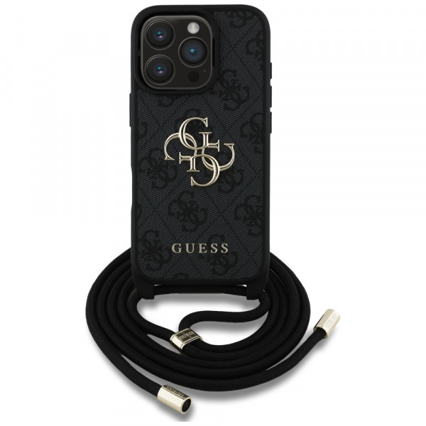 Husa pentru Apple iPhone 16 Pro Max, Guess, 4G CBDY Big Logo with Cord Strap, Neagra