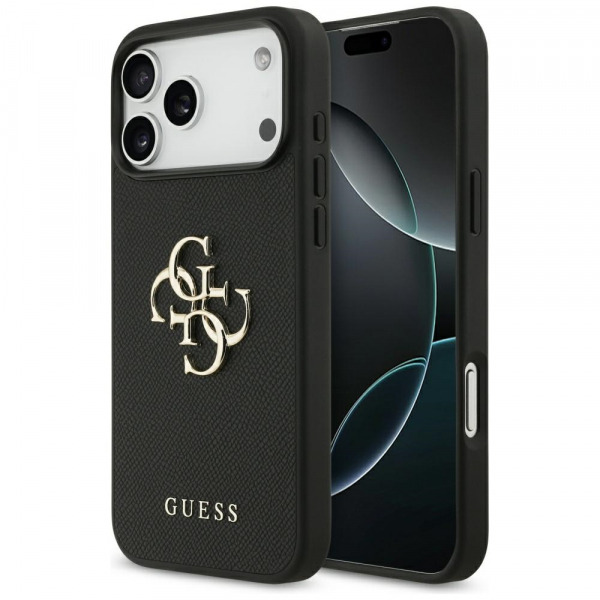 Husa pentru Apple iPhone 18 Pro Max / 17 Pro Max, Guess, 4G Grained Big and Classic Logo, Neagra
