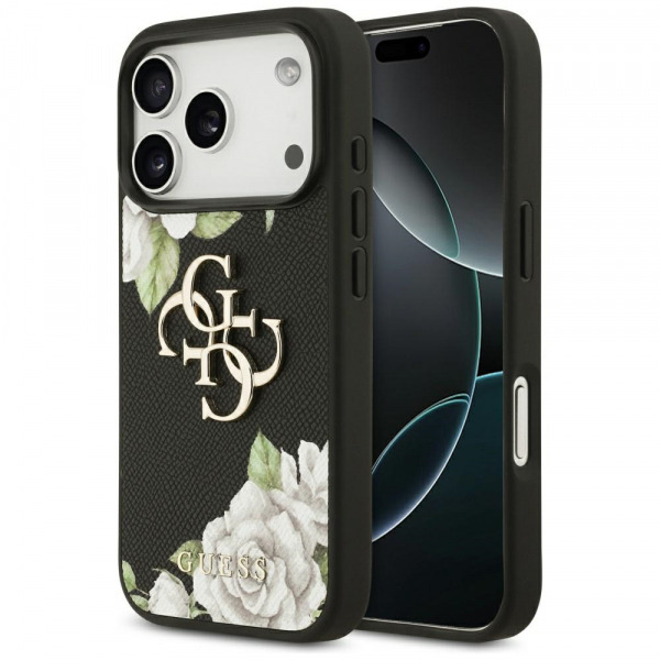 Husa pentru Apple iPhone 18 Pro Max / 17 Pro Max, Guess, 4G Grained Roses Big Logo, Neagra