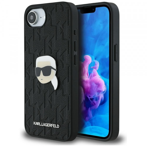 Husa pentru Apple iPhone 17e / 16e, Karl Lagerfeld, Monogram Karl's Head, Neagra
