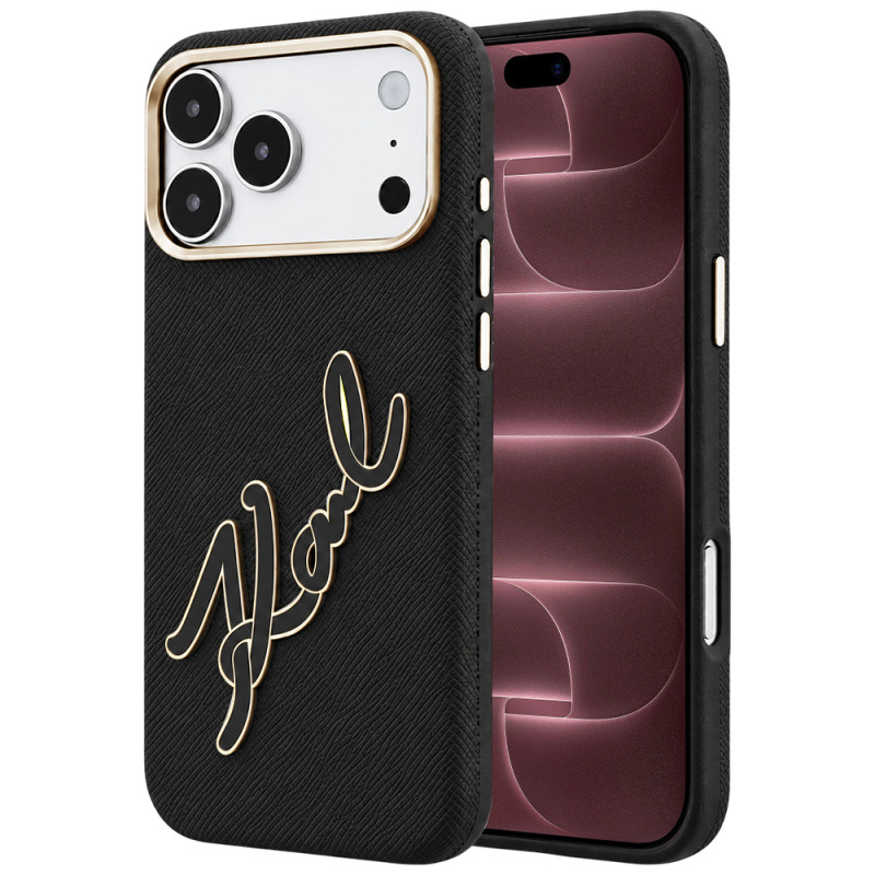 Husa pentru Apple iPhone 18 Pro Max / 17 Pro Max, Karl Lagerfeld, Smooth Big Resin Signature Logo, Neagra