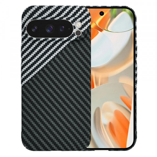 Husa pentru Google Pixel 9 Pro, Techsuit, Carbonite FiberShell, Neagra Gri