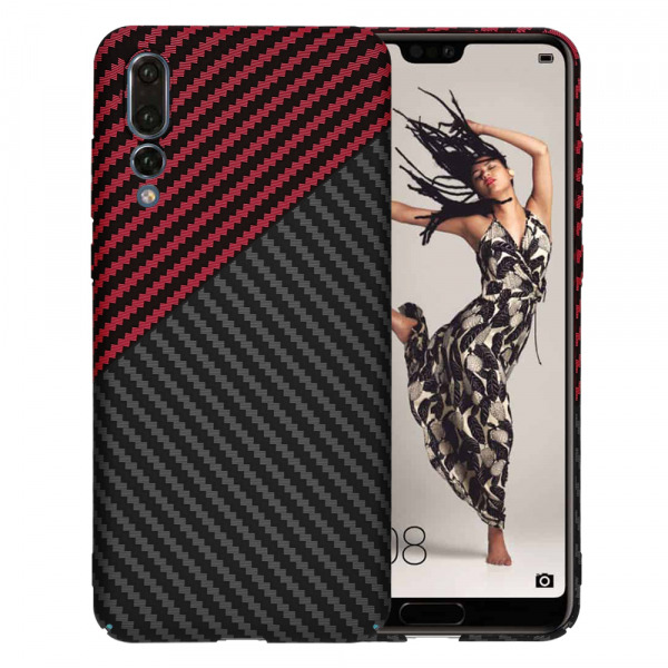 Husa pentru Huawei P20 Pro, Techsuit, Carbonite FiberShell, Neagra Rosie