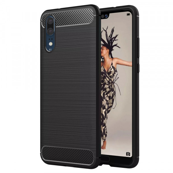 Husa pentru Huawei P20, Techsuit, Carbon, Neagra