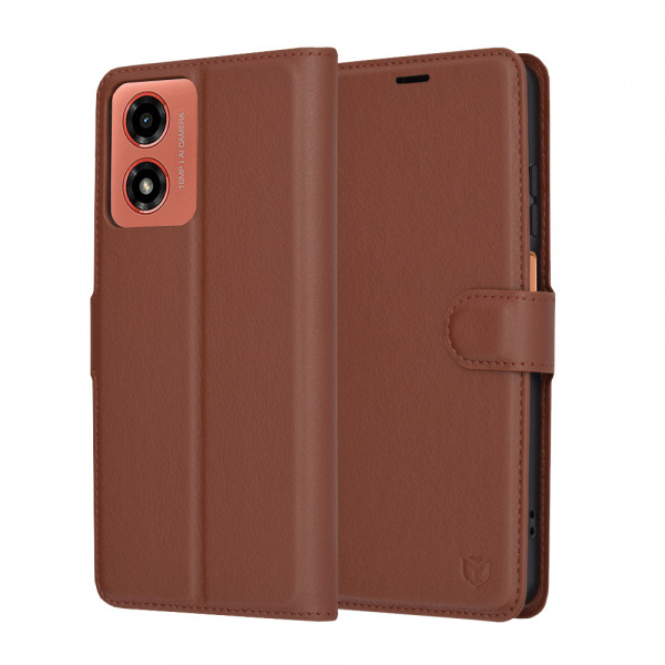 Husa pentru Motorola Moto G04s / E14 / G04 / G24, Techsuit, Leather Folio, Maro
