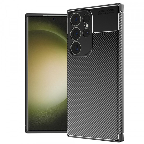 Husa pentru Samsung Galaxy S23 Ultra S918, Techsuit, CarbonFiber, Neagra