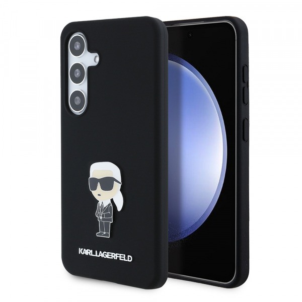 Husa pentru Samsung Galaxy S24 S921, Karl Lagerfeld, Silicone Ikonik Karl Metal, Neagra