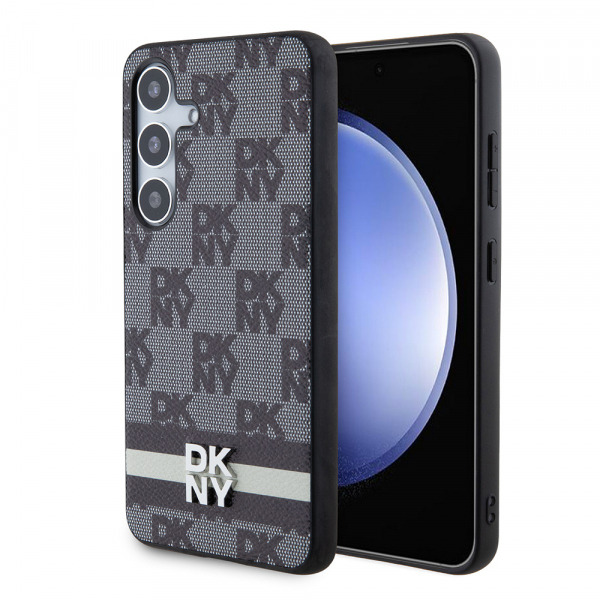 Husa pentru Samsung Galaxy S24+ S926, DKNY, Checkered Mono Pattern & Printed Stripes, Neagra