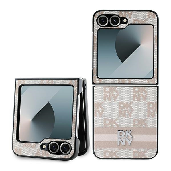 Husa pentru Samsung Galaxy Z Flip7 FE F761 / Z Flip6 F741, DKNY, Chequered Pattern Printed Stripes, Roz