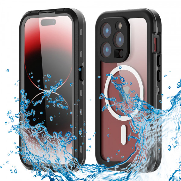 Husa Waterproof MagSafe pentru Apple iPhone 15 Pro, ShellBox, Neagra