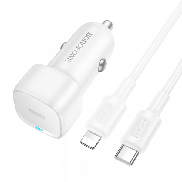 Incarcator Auto Cu Cablu Lightning Borofone BZ34B Cloud, 20W, 3A, 1 x USB-A - 1 x USB-C, Alb