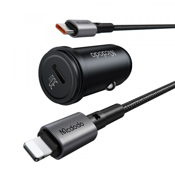 Incarcator Auto Cu Cablu Lightning McDodo CC-7492 Obsidian, 30W, 3A, 1 x USB-C, Negru