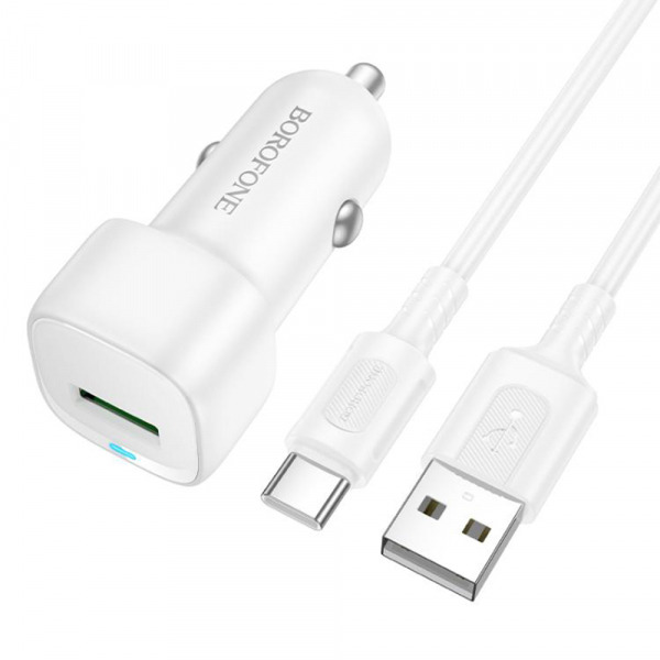 Incarcator Auto Cu Cablu USB-C Borofone BZ34 Cloud, 18W, 3A, 1 x USB-A, Alb
