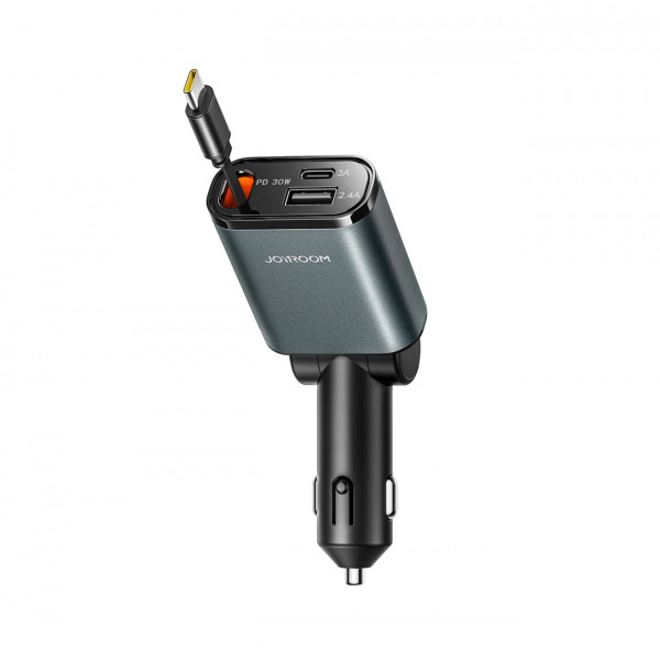 Incarcator Auto Cu Cablu USB-C Joyroom JR-CCL07, 30W, 3A, 1 x USB-A - 1 x USB-C, Gri