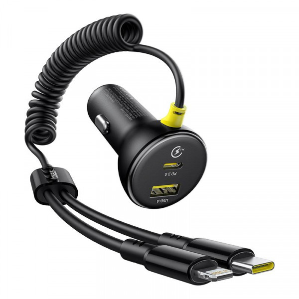 Incarcator Auto Cu Cablu USB-C / Lightning Baseus Circular, 60W, 3A, 1 x USB-A - 1 x USB-C, Negru C00035902121-00