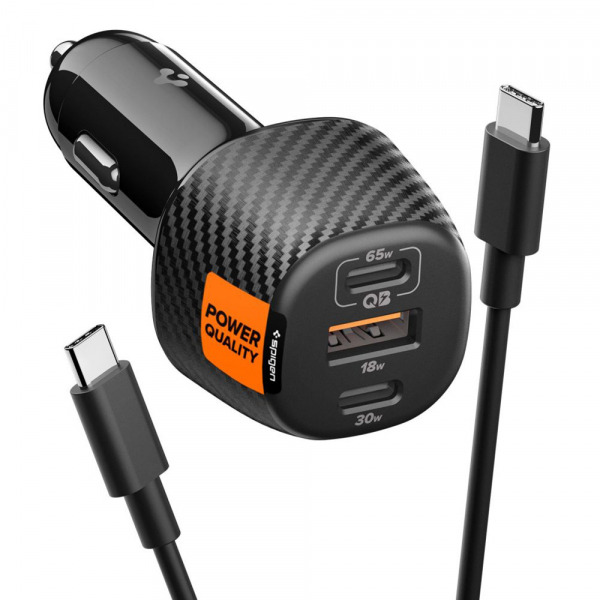 Incarcator Auto Cu Cablu USB-C Spigen EV1133, 113W, 3.25A, 1 x USB-A - 2 x USB-C, Negru
