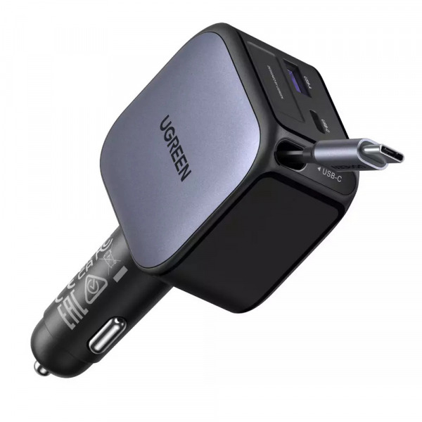 Incarcator Auto Cu Cablu USB-C UGREEN EC603, 90W, 3A, 1 x USB-A - 1 x USB-C, Gri