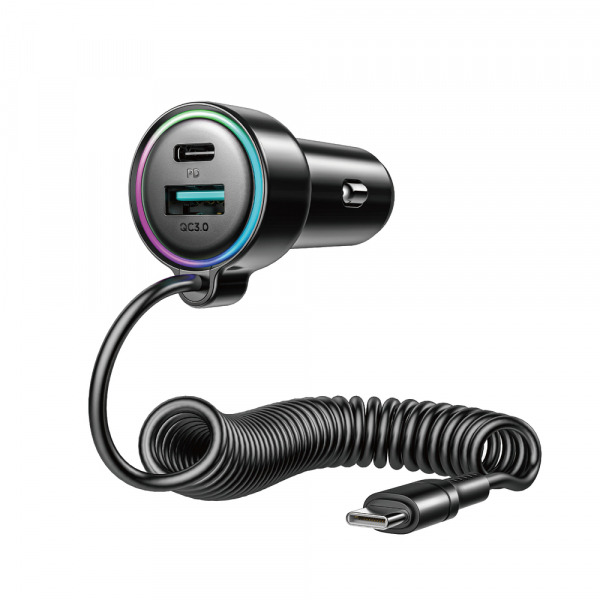 Incarcator Auto Cu Fir USB-C Joyroom JR-CL07, 90W, 3A, 1 x USB-A - 1 x USB-C, Negru