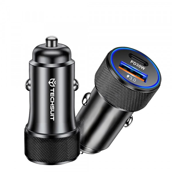 Incarcator Auto Techsuit C2 VoltDuo, 30W, 3A, 1 x USB-A - 1 x USB-C, Negru