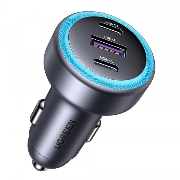 Incarcator Auto UGREEN EC307, 30W, 3A, 1 x USB-A - 2 x USB-C, Gri