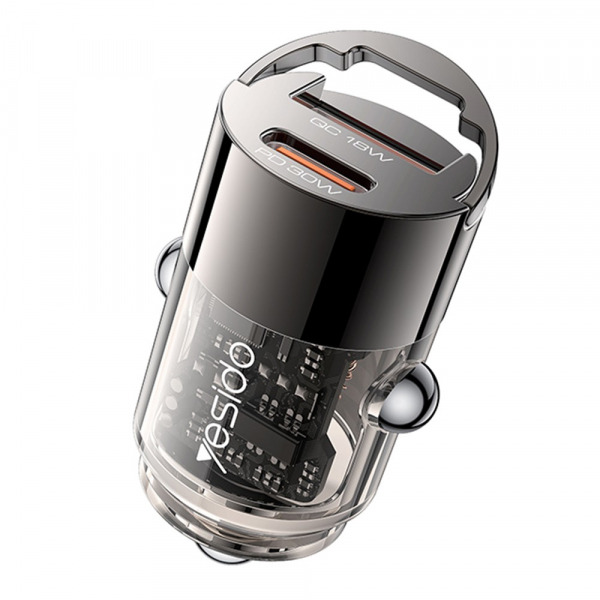 Incarcator Auto Yesido Y68, 30W, 3A, 1 x USB-A - 1 x USB-C, Negru