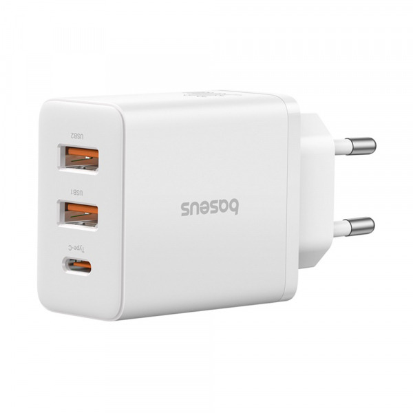 Incarcator Retea Baseus Cube, 30W, 3A, 2 x USB-A - 1 x USB-C, Alb P10111402213-00
