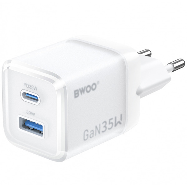 Incarcator Retea BWOO CDA222, 35W, 3A, 1 x USB-A - 1 x USB-C, Alb