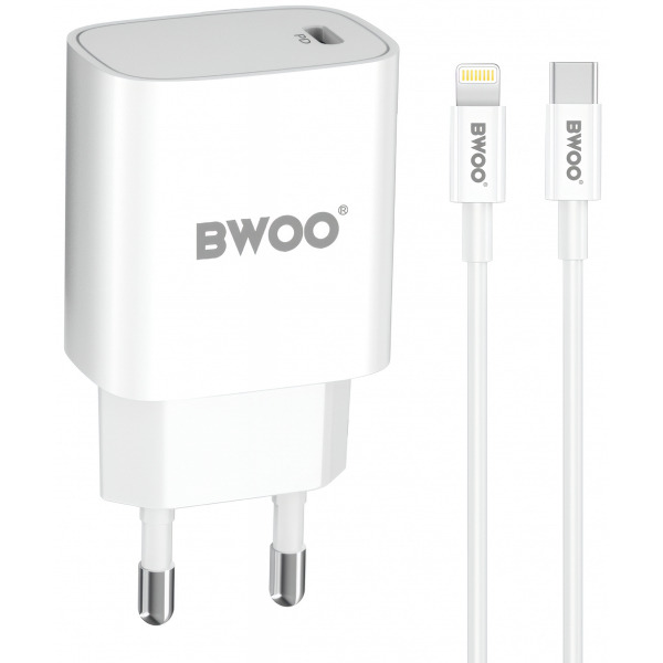 Incarcator Retea Cu Cablu Lightning BWOO CDA159, 20W, 3A, 1 x USB-C, Alb