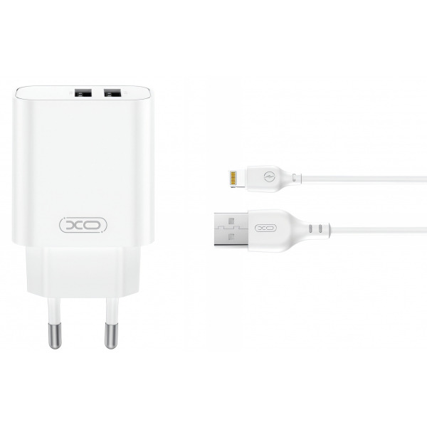 Incarcator Retea Cu Cablu Lightning XO Design CE34, 12W, 2.4A, 2 x USB-A, Alb