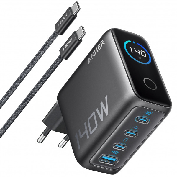 Incarcator Retea Cu Cablu USB-C Anker Zolo, 140W, 5A, 1 x USB-A - 3 x USB-C, Negru B2697GZ1