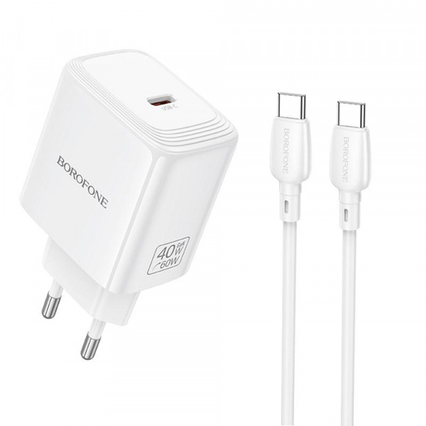 Incarcator Retea Cu Cablu USB-C Borofone BN33 Fuente, 40W, 1 x USB-C, Alb