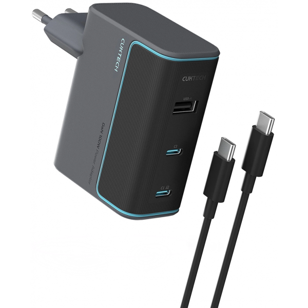 Incarcator Retea Cu Cablu USB-C Cuktech, 100W, 5A, 1 x USB-A - 2 x USB-C, Gri CUKAD1003EUG