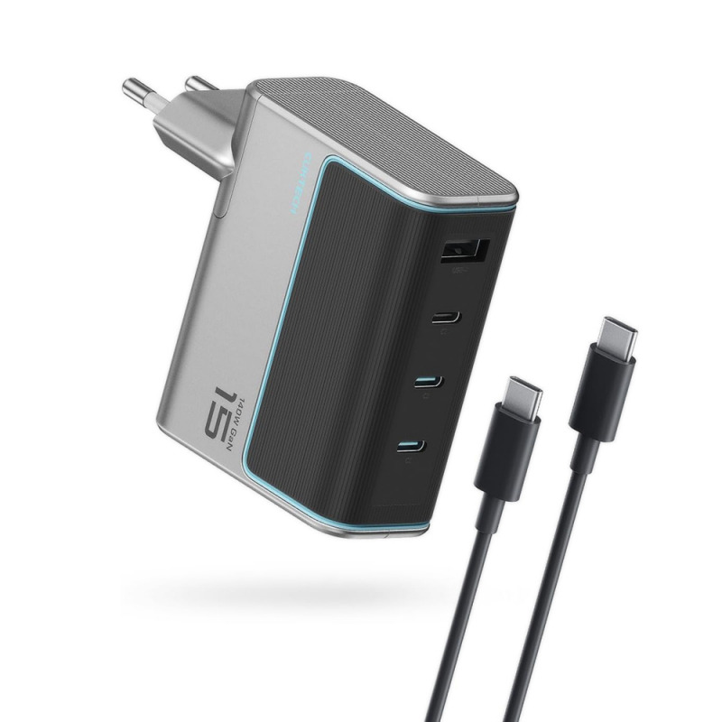 Incarcator Retea cu Cablu USB-C Cuktech, 140W, 5A, 1 x USB-A - 3 x USB-C, Gri CKAD1404UEUG