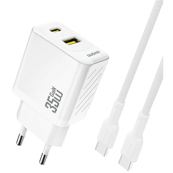 Incarcator Retea Cu Cablu USB-C Dudao A27Max, 35W, 1 x USB-A - 1 x USB-C, Alb