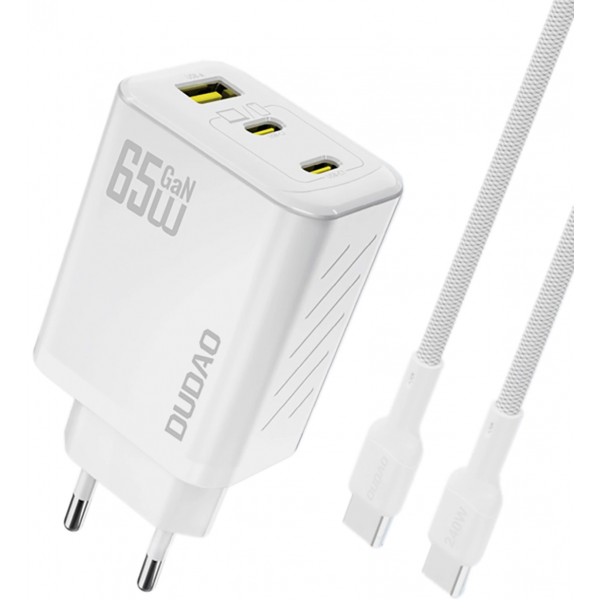 Incarcator Retea Cu Cablu USB-C Dudao A29C, 65W, 3.25A, 1 x USB-A - 2 x USB-C, Alb