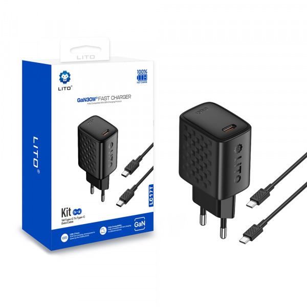 Incarcator Retea Cu Cablu USB-C Lito LC17T, 30W, 3A, 1 x USB-C, Negru