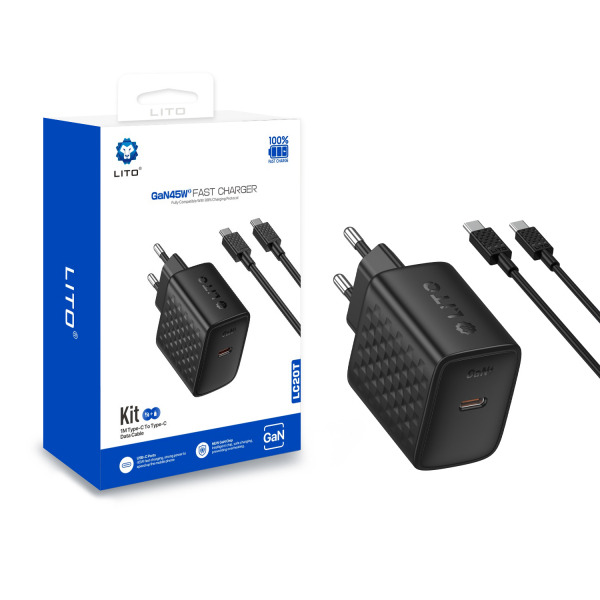 Incarcator Retea Cu Cablu USB-C Lito LC20T, 45W, 3A, 1 x USB-C, Negru