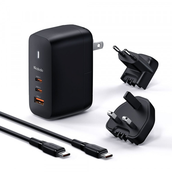 Incarcator Retea Cu Cablu USB-C McDodo CH-8442 Mecha Travel, 65W, 5A, 1 x USB-A - 2 x USB-C, Negru