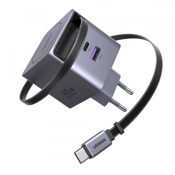 Incarcator Retea Cu Cablu USB-C UGREEN X614, 45W, 3A, 1 x USB-A - 1 x USB-C, Gri