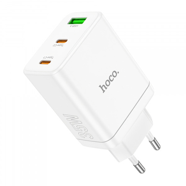 Incarcator Retea HOCO N33, 35W, 3A, 1 x USB-A - 2 x USB-C, Alb