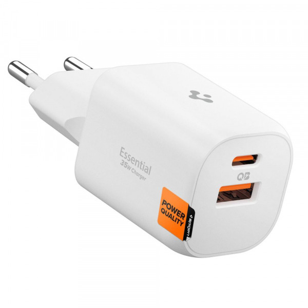 Incarcator Retea Spigen Essential, 35W, 3A, 1 x USB-A - 1 x USB-C, Alb ACH09462