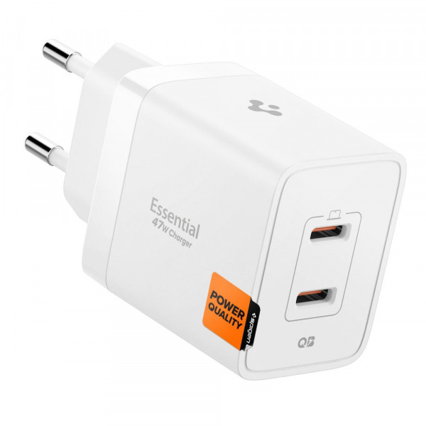 Incarcator Retea Spigen Essential, 47W, 3A, 2 x USB-C, Alb ACH08707
