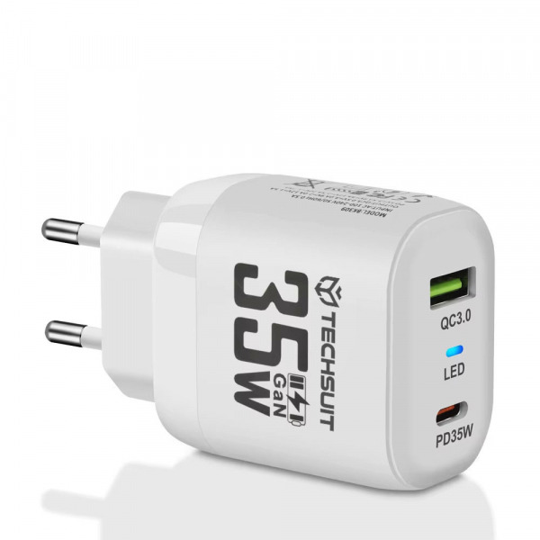 Incarcator Retea Techsuit CHPD174, 35W, 3A, 1 x USB-A - 1 x USB-C, Alb