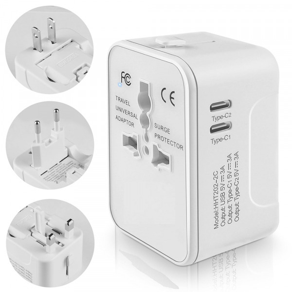 Incarcator Retea Techsuit HHT202-2C Travel, 15W, 3A, 2 x USB-C, Alb