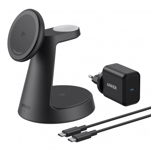 Incarcator Retea Wireless Anker MagGo 3in1, 15W, 1.67A, Negru B25M4G11